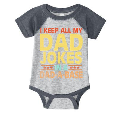 I Keep All My Dad Jokes In A Dad A Base Dad Jokes Vintage Infant Baby Jersey Bodysuit
