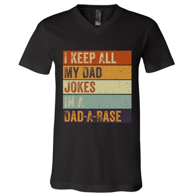 I Keep All My Dad Jokes In A Dadabase Vintage Father Dad V-Neck T-Shirt