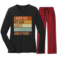 I Keep All My Dad Jokes In A Dadabase Vintage Father Dad Women's Long Sleeve Flannel Pajama Set 