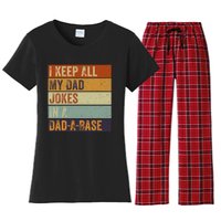 I Keep All My Dad Jokes In A Dadabase Vintage Father Dad Women's Flannel Pajama Set