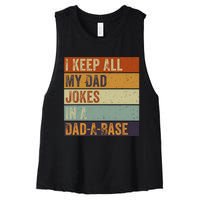 I Keep All My Dad Jokes In A Dadabase Vintage Father Dad Women's Racerback Cropped Tank