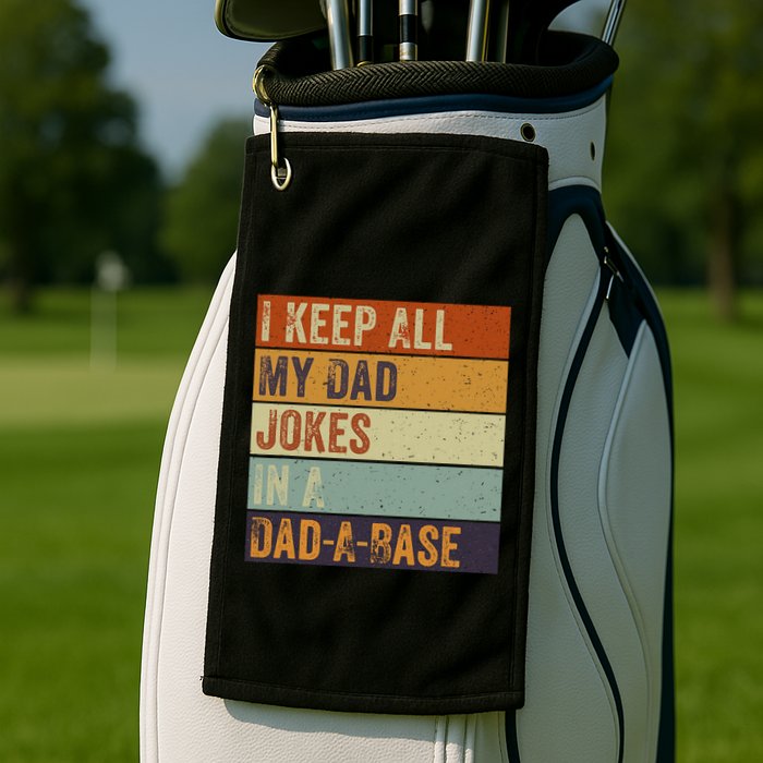 I Keep All My Dad Jokes In A Dadabase Vintage Father Dad Golf Towel