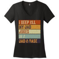 I Keep All My Dad Jokes In A Dadabase Vintage Father Dad Women's V-Neck T-Shirt