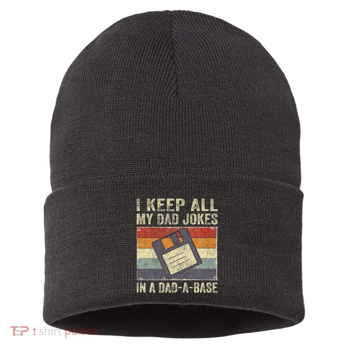 I Keep All My Dad Jokes In A DadABase Vintage Father Dad Sustainable Knit Beanie