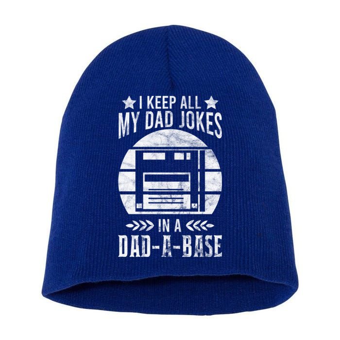 I Keep All My Dad Jokes In A Dadgiftagiftbase Vintage Dad Father Funny Gift Short Acrylic Beanie