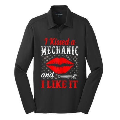 I Kissed A Mechanic And I Like It Funny Mechanic Lovers Silk Touch Performance Long Sleeve Polo