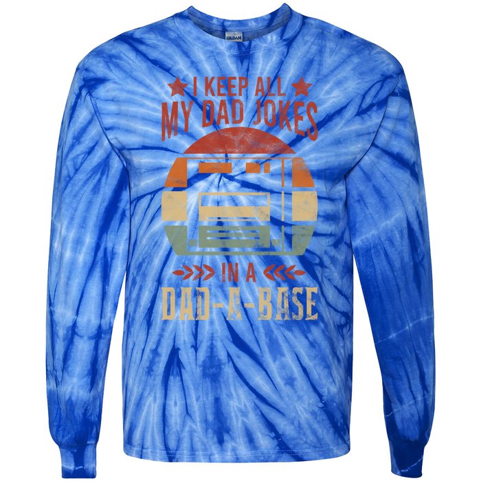 I Keep All My Dad Jokes In A Dadfunny Giftafunny Giftbase Vintage Dad Father Fun Tie-Dye Long Sleeve Shirt