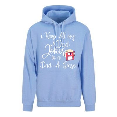 I Keep All My Dad Jokes In A Dadabase Funny Dad Jokes Great Gift Unisex Surf Hoodie