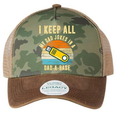 I Keep All My Dad Jokes In A Dad A Base Retro Sunset Legacy Tie Dye Trucker Hat