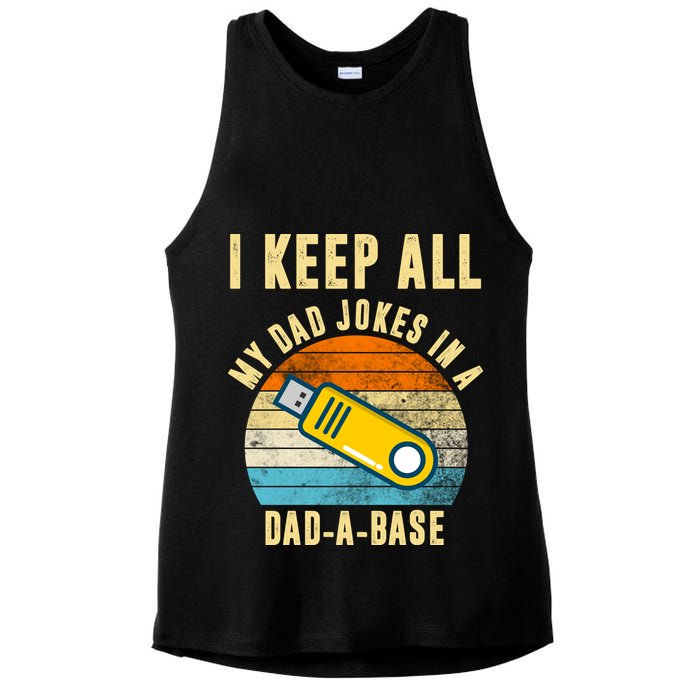 I Keep All My Dad Jokes In A Dad A Base Retro Sunset Ladies PosiCharge Tri-Blend Wicking Tank