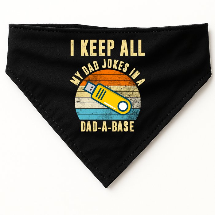 I Keep All My Dad Jokes In A Dad A Base Retro Sunset USA-Made Doggie Bandana
