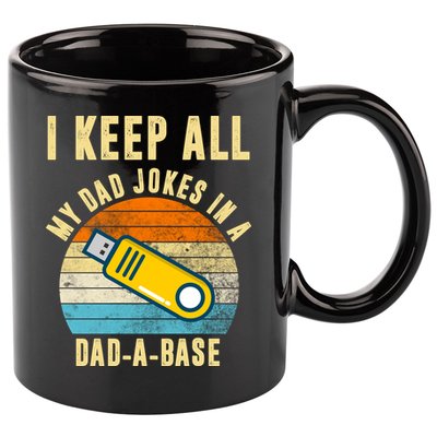I Keep All My Dad Jokes In A Dad A Base Retro Sunset 11oz C Handle Ceramic Mug