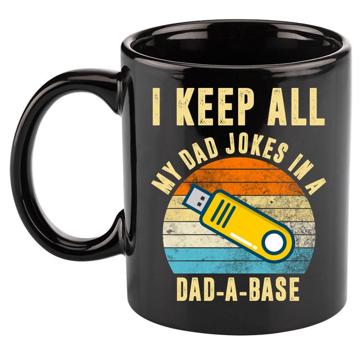 I Keep All My Dad Jokes In A Dad A Base Retro Sunset 11oz C Handle Ceramic Mug