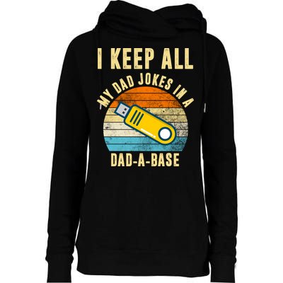 I Keep All My Dad Jokes In A Dad A Base Retro Sunset Womens Funnel Neck Pullover Hood