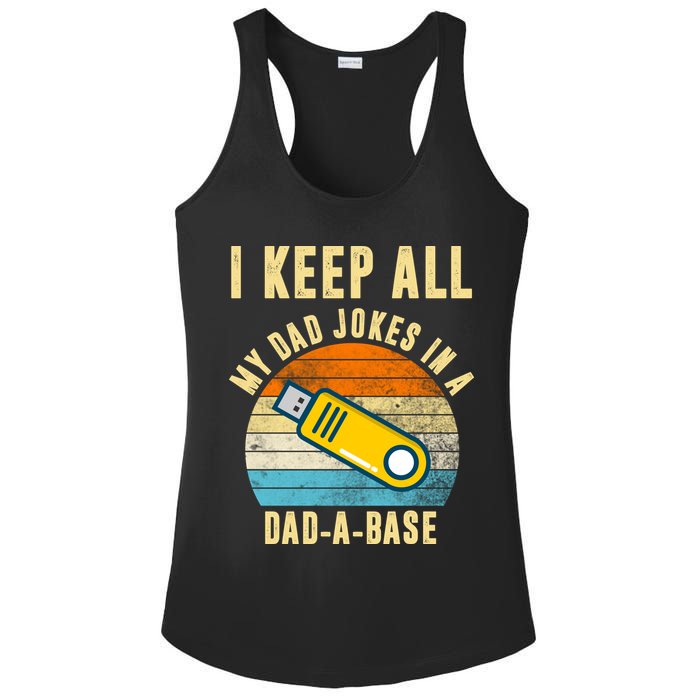 I Keep All My Dad Jokes In A Dad A Base Retro Sunset Ladies PosiCharge Competitor Racerback Tank