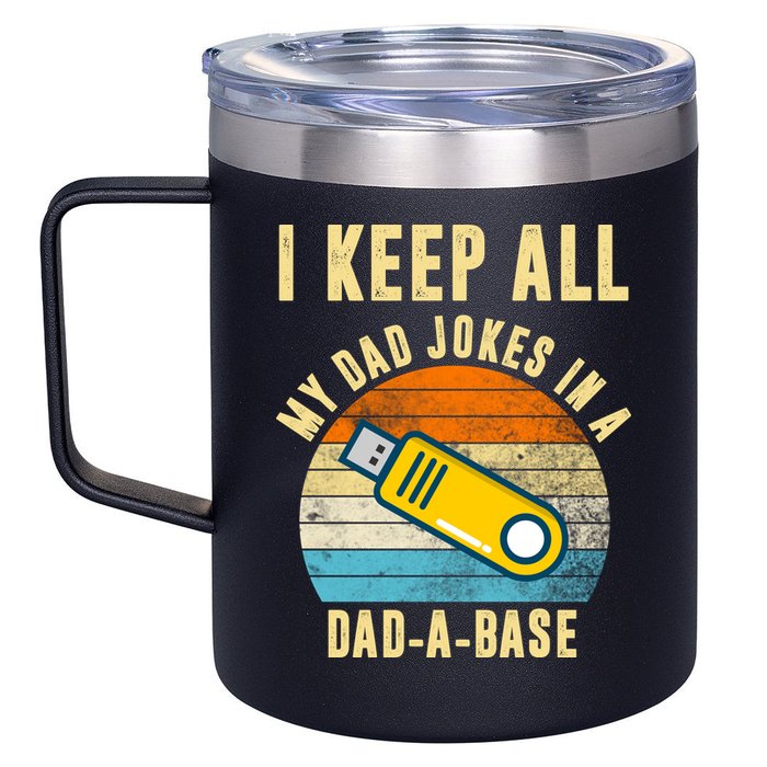 I Keep All My Dad Jokes In A Dad A Base Retro Sunset 12oz Stainless Steel Coffee Mug