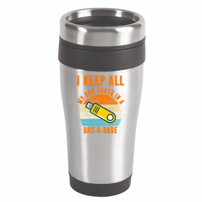 I Keep All My Dad Jokes In A Dad A Base Retro Sunset 16oz Travel Tumbler