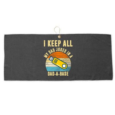 I Keep All My Dad Jokes In A Dad A Base Retro Sunset Large Microfiber Waffle Golf Towel