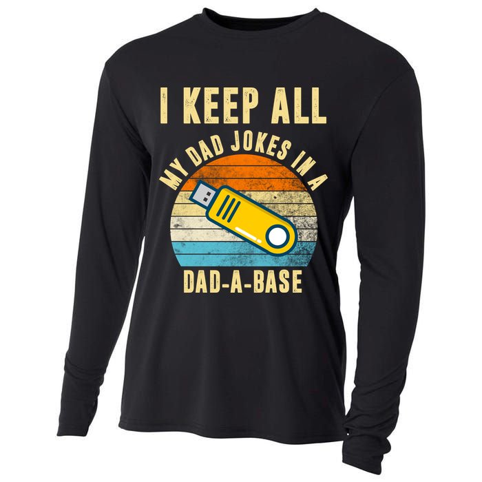 I Keep All My Dad Jokes In A Dad A Base Retro Sunset Cooling Performance Long Sleeve Crew