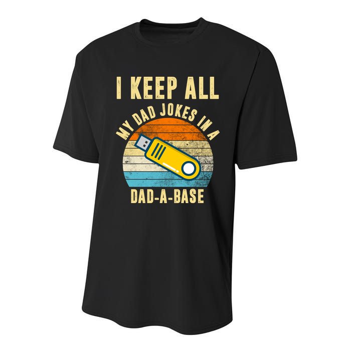 I Keep All My Dad Jokes In A Dad A Base Retro Sunset Youth Performance Sprint T-Shirt