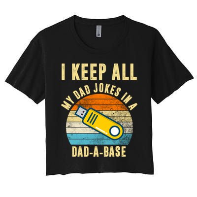 I Keep All My Dad Jokes In A Dad A Base Retro Sunset Crop Top