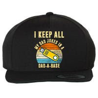 I Keep All My Dad Jokes In A Dad A Base Retro Sunset Wool Snapback Cap