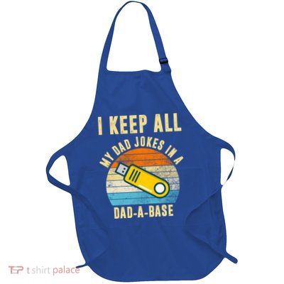 I Keep All My Dad Jokes In A Dad A Base Retro Sunset Full-Length Apron With Pockets