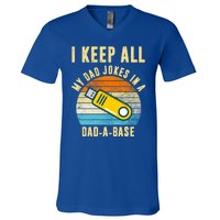 I Keep All My Dad Jokes In A Dad A Base Retro Sunset V-Neck T-Shirt