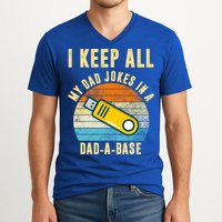 I Keep All My Dad Jokes In A Dad A Base Retro Sunset V-Neck T-Shirt