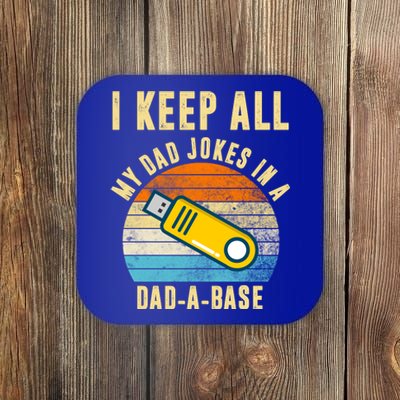 I Keep All My Dad Jokes In A Dad A Base Retro Sunset Coaster