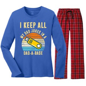 I Keep All My Dad Jokes In A Dad A Base Retro Sunset Women's Long Sleeve Flannel Pajama Set 