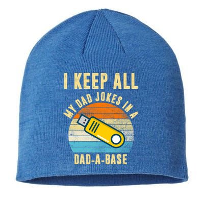 I Keep All My Dad Jokes In A Dad A Base Retro Sunset Sustainable Beanie