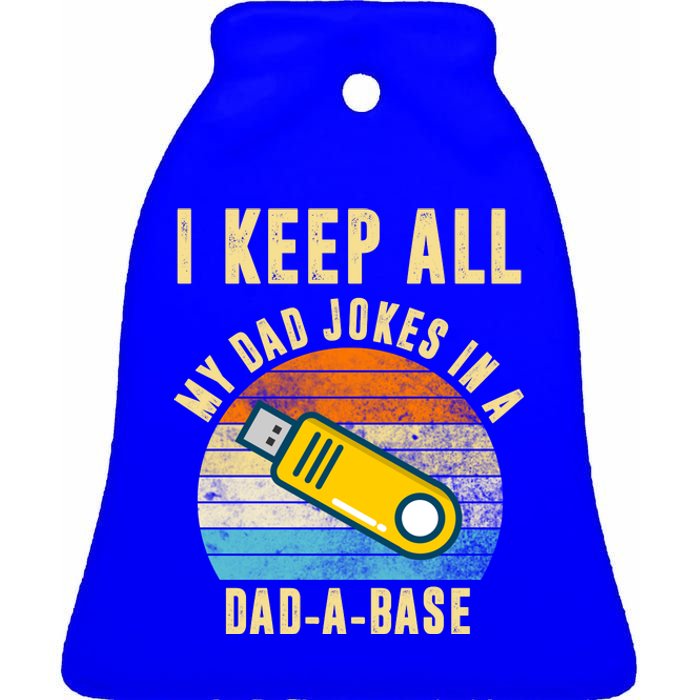 I Keep All My Dad Jokes In A Dad A Base Retro Sunset Ceramic Bell Ornament