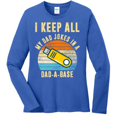 I Keep All My Dad Jokes In A Dad A Base Retro Sunset Ladies Long Sleeve Shirt