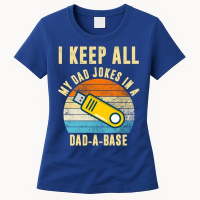I Keep All My Dad Jokes In A Dad A Base Retro Sunset Womens T-Shirt