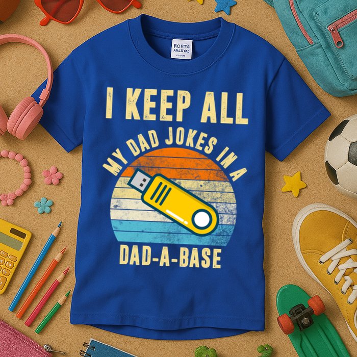 I Keep All My Dad Jokes In A Dad A Base Retro Sunset Kids T-Shirt