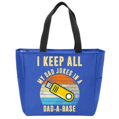 I Keep All My Dad Jokes In A Dad A Base Retro Sunset Zip Tote Bag