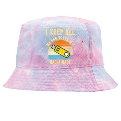 I Keep All My Dad Jokes In A Dad A Base Retro Sunset Tie-Dyed Bucket Hat