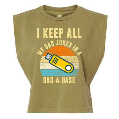 I Keep All My Dad Jokes In A Dad A Base Retro Sunset Garment-Dyed Women's Muscle Tee