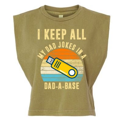 I Keep All My Dad Jokes In A Dad A Base Retro Sunset Garment-Dyed Women's Muscle Tee