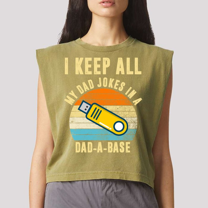 I Keep All My Dad Jokes In A Dad A Base Retro Sunset Garment-Dyed Women's Muscle Tee