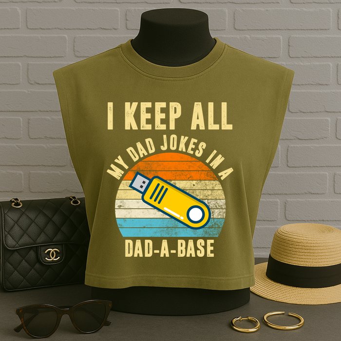 I Keep All My Dad Jokes In A Dad A Base Retro Sunset Garment-Dyed Women's Muscle Tee