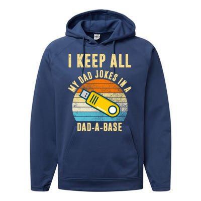 I Keep All My Dad Jokes In A Dad A Base Retro Sunset Performance Fleece Hoodie