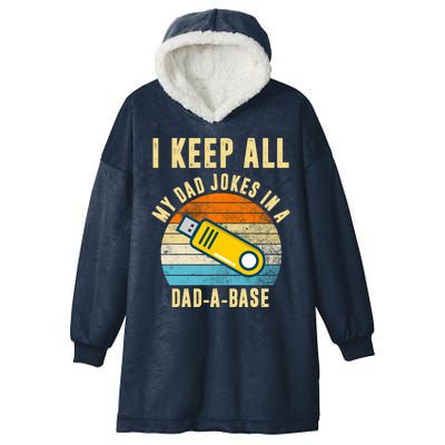 I Keep All My Dad Jokes In A Dad A Base Retro Sunset Hooded Wearable Blanket