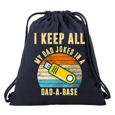 I Keep All My Dad Jokes In A Dad A Base Retro Sunset Drawstring Bag