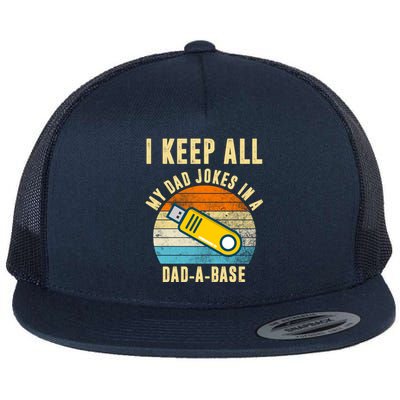 I Keep All My Dad Jokes In A Dad A Base Retro Sunset Flat Bill Trucker Hat