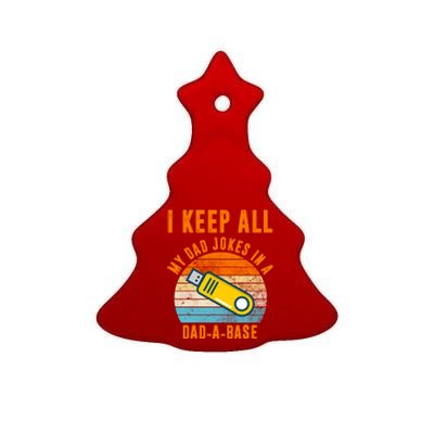 I Keep All My Dad Jokes In A Dad A Base Retro Sunset Ceramic Tree Ornament