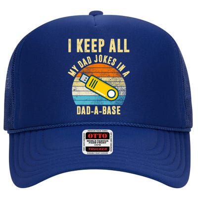 I Keep All My Dad Jokes In A Dad A Base Retro Sunset High Crown Mesh Back Trucker Hat