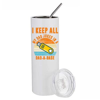 I Keep All My Dad Jokes In A Dad A Base Retro Sunset Stainless Steel Tumbler