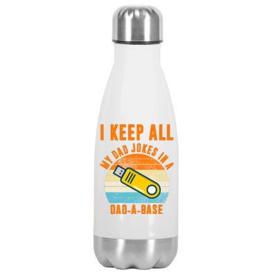 I Keep All My Dad Jokes In A Dad A Base Retro Sunset Stainless Steel Insulated Water Bottle